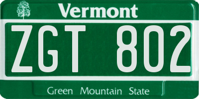 VT license plate ZGT802