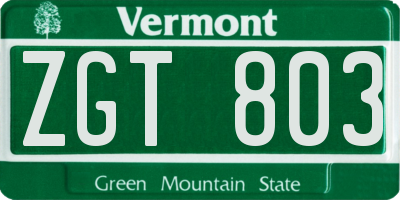 VT license plate ZGT803