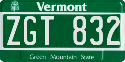 VT license plate ZGT832