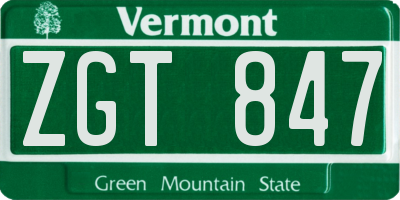 VT license plate ZGT847