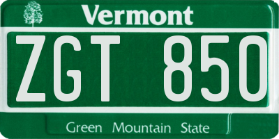 VT license plate ZGT850