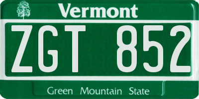 VT license plate ZGT852