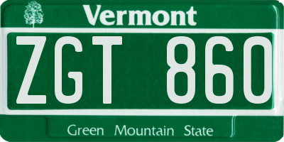 VT license plate ZGT860