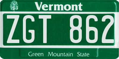 VT license plate ZGT862