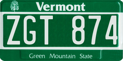 VT license plate ZGT874