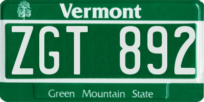 VT license plate ZGT892