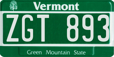 VT license plate ZGT893
