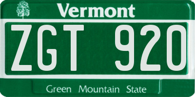 VT license plate ZGT920