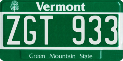 VT license plate ZGT933