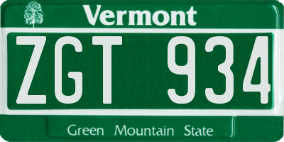 VT license plate ZGT934
