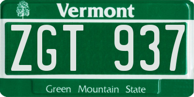 VT license plate ZGT937