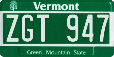 VT license plate ZGT947