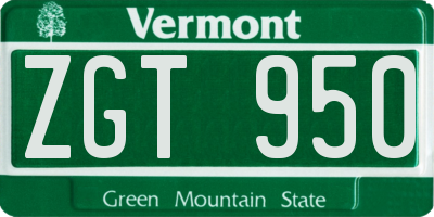 VT license plate ZGT950