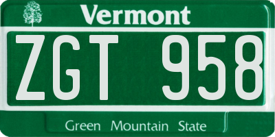 VT license plate ZGT958
