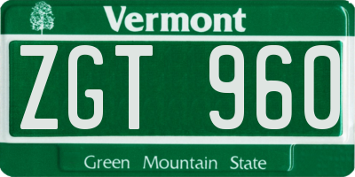 VT license plate ZGT960