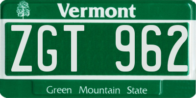 VT license plate ZGT962