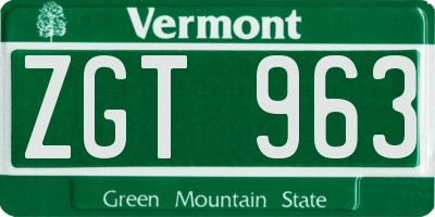 VT license plate ZGT963