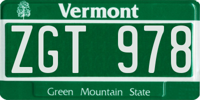 VT license plate ZGT978