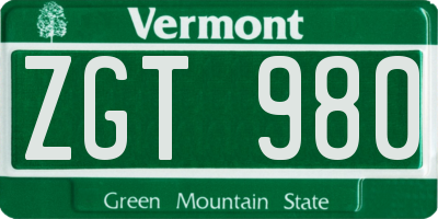 VT license plate ZGT980