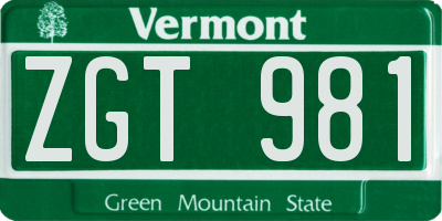 VT license plate ZGT981
