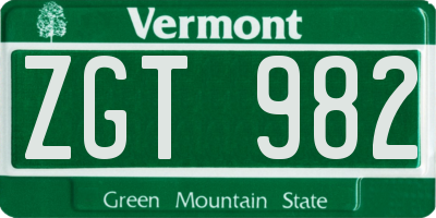 VT license plate ZGT982