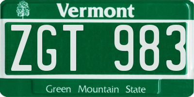 VT license plate ZGT983