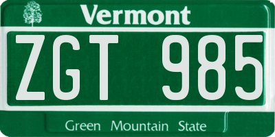 VT license plate ZGT985