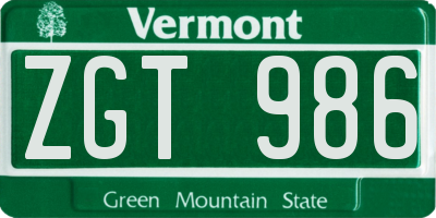 VT license plate ZGT986
