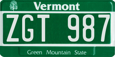 VT license plate ZGT987