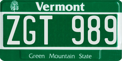 VT license plate ZGT989