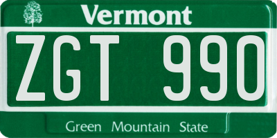VT license plate ZGT990