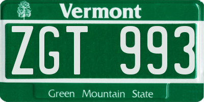 VT license plate ZGT993