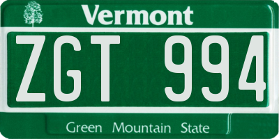 VT license plate ZGT994