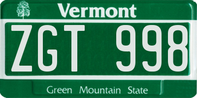 VT license plate ZGT998