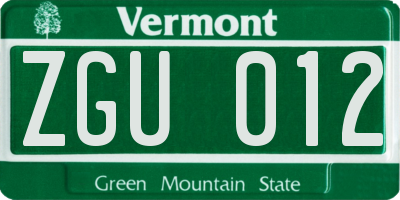 VT license plate ZGU012
