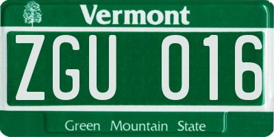 VT license plate ZGU016