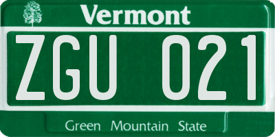 VT license plate ZGU021