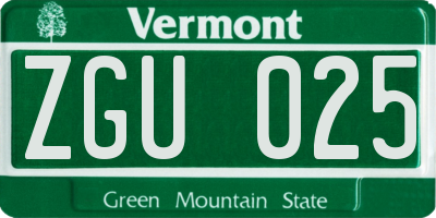 VT license plate ZGU025