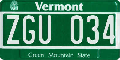 VT license plate ZGU034