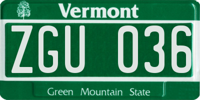 VT license plate ZGU036