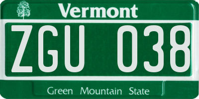 VT license plate ZGU038