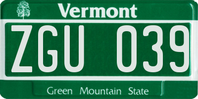 VT license plate ZGU039