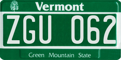 VT license plate ZGU062