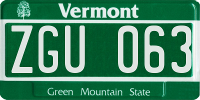 VT license plate ZGU063