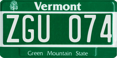 VT license plate ZGU074