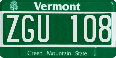 VT license plate ZGU108