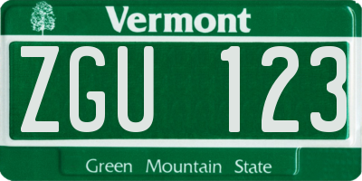 VT license plate ZGU123