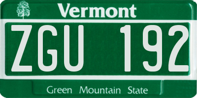 VT license plate ZGU192