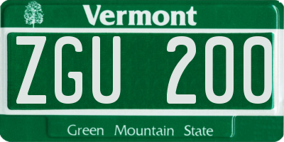 VT license plate ZGU200