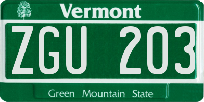 VT license plate ZGU203